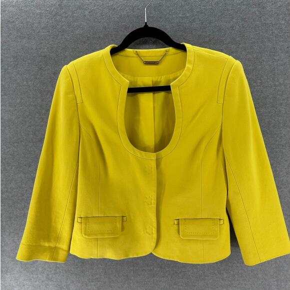 Trina Turk Women's sz M/8 *see desc 3/4 sleeve Yellow Blazer Officewear Vacation - Picture 1 of 12